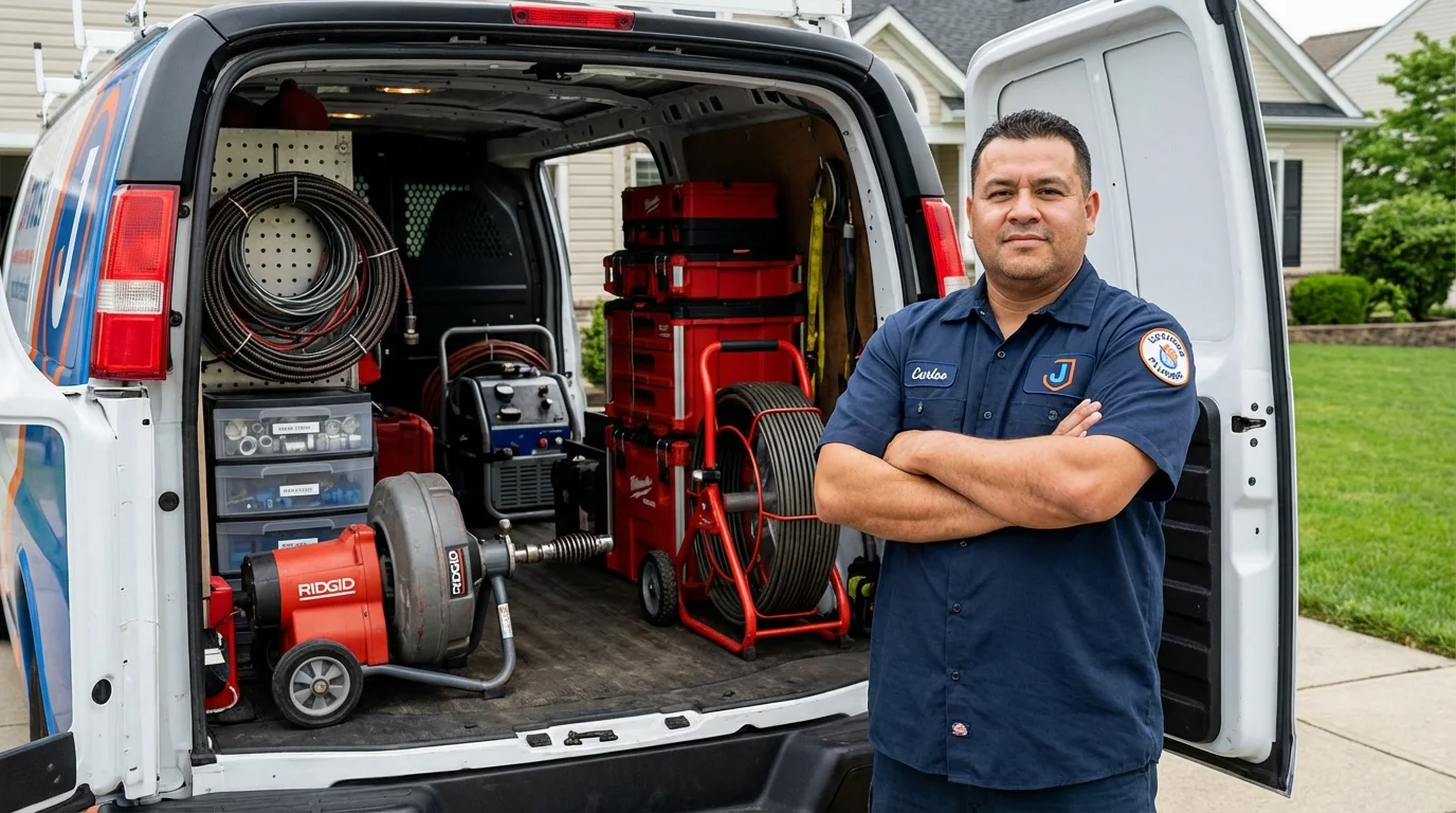 Professional drain cleaning equipment and Johns Plumbing LLC plumber in Fort Lee