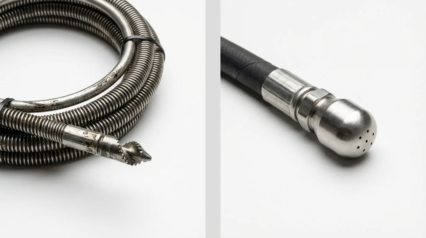 Drain snake cable and hydro jetting nozzle used for drain cleaning in Fort Lee, NJ