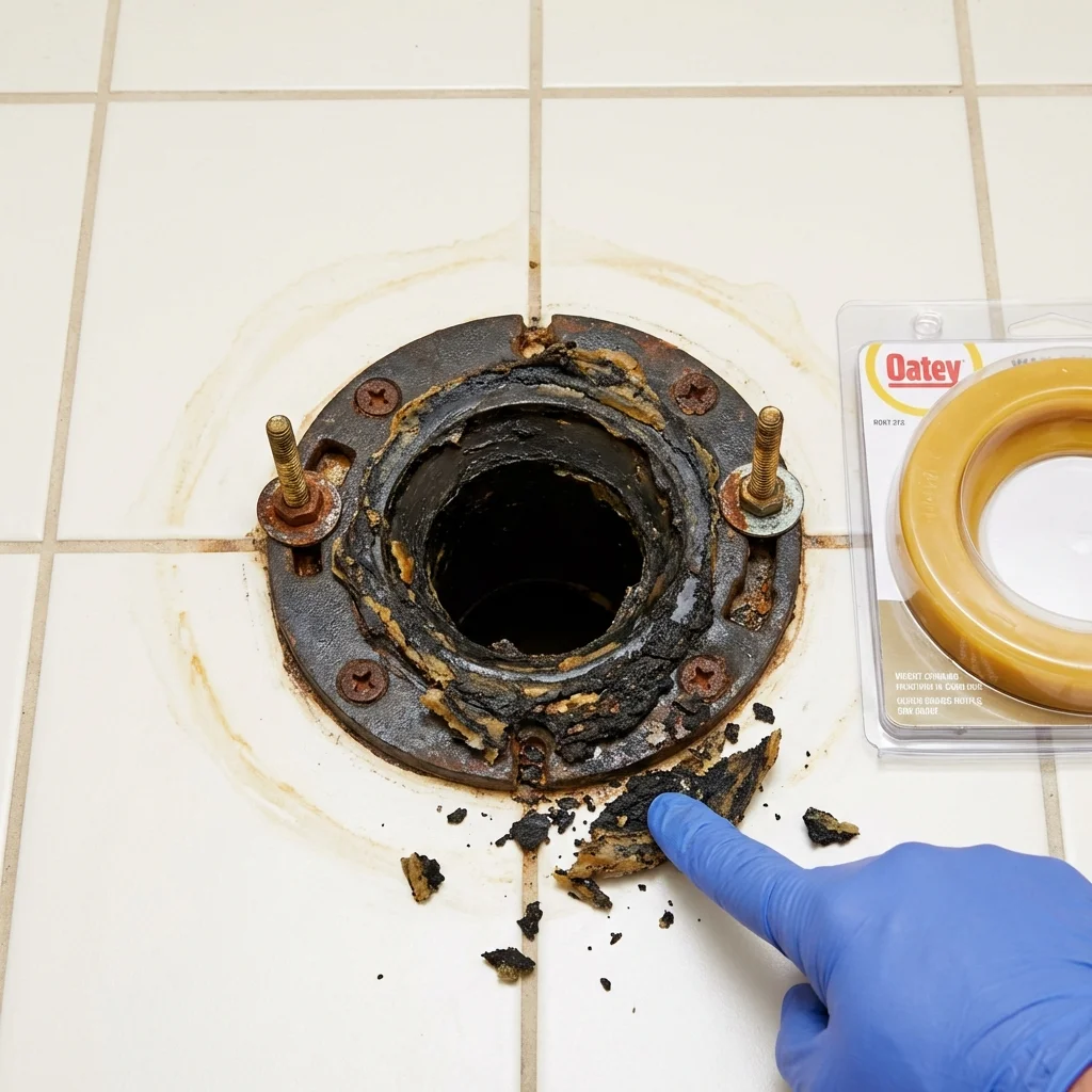 Failed wax ring showing water seepage at the base of a toilet in a Fort Lee, NJ home