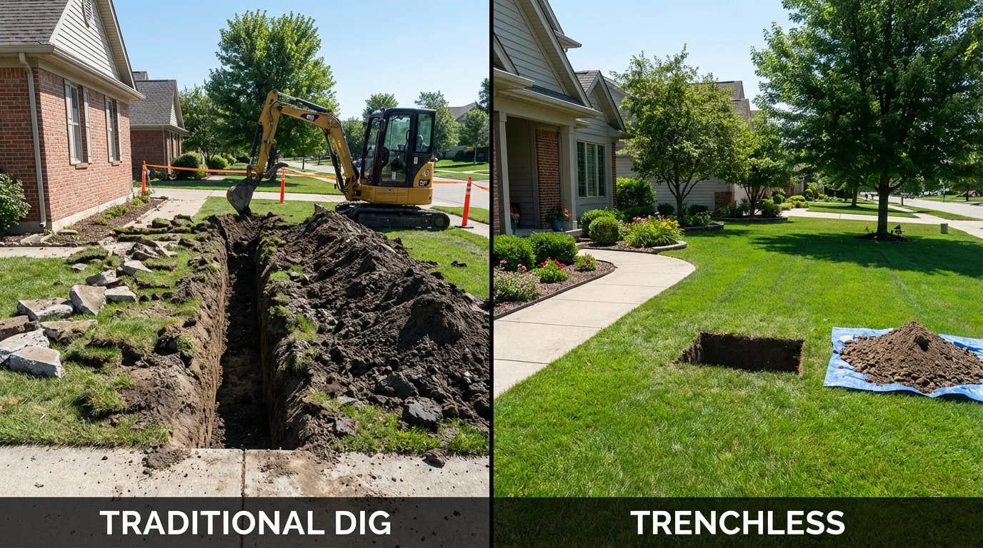 Trenchless sewer repair with minimal yard damage versus traditional excavation in Fort Lee, NJ